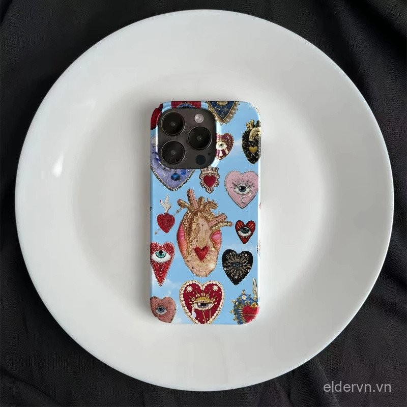 Ốp Cứng Cá Tính QYJS tim xanh cổ điển Ốp điện thoại di động phim trường hợp dùng cho IPhone 11 7 8 plus 13 14 15 16 ProMax 12 PRO 14 15 16 PLUS X XR XSMAXX SE Ốp bảo vệ chống rơi Retro Ốp chống sốc J5KD
