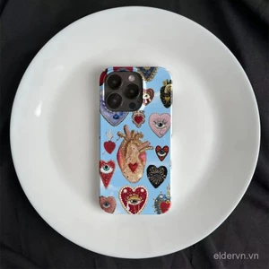 Ốp Cứng Cá Tính QYJS tim xanh cổ điển Ốp điện thoại di động phim trường hợp dùng cho IPhone 11 7 8 plus 13 14 15 16 ProMax 12 PRO 14 15 16 PLUS X XR XSMAXX SE Ốp bảo vệ chống rơi Retro Ốp chống sốc J5KD