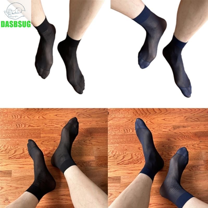 Dasbsug Nam Mỏng Sheer Lụa Đầm Phù Hợp Với Tất Thoáng Khí Kinh Doanh Ống Ngắn Mắt Cá Chân Tất