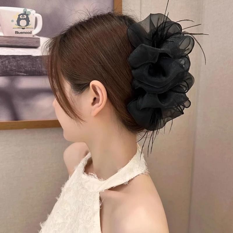 [Bluemood] Kẹp Nơ Lưới Nữ Cô Gái Ngọt Ngào Thanh Lịch Đen Lớn Kẹp Tóc Mua Sắm Đám Cưới Hàng Ngày Vuốt Tóc Thời Trang Phụ Kiện Tóc Mới