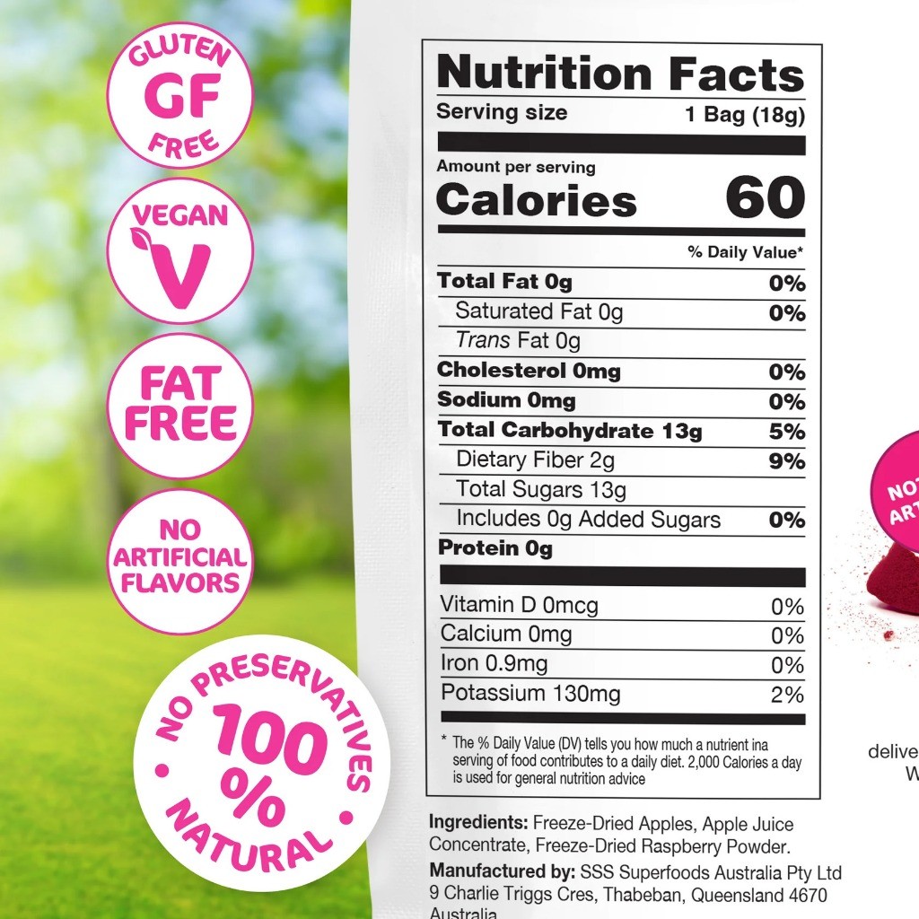 Ảnh Táo sấy giòn vị mâm xôi Gina’s Table Úc 18g - Bổ sung vitamin C - Ăn vặt văn phòng - Trái cây sấy Úc 3
