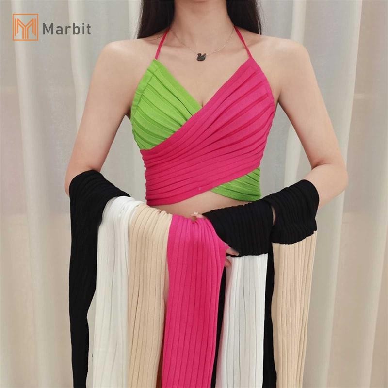 Marbit Mùa Hè Mặc Chữ Thập Dây Treo Cổ Đan Camisole Nữ Mới Ngọt Ngào Gợi Cảm Áo Ngực Ngắn Top Mới