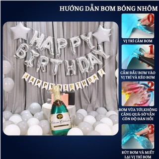 Set trang trí sinh nhật người lớn kiểu hàng quốc màu trắng đen SNNL-TRẮNG 05, Bóng bay trang trí sinh nhật cho bé