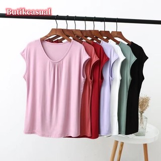 Áo thun nữ modal cotton trơn dáng rộng Áo sơ mi nữ không tay béo mm Áo thun tay ngắn Áo sơ mi trung niên Plus Size Áo thun thường ngày