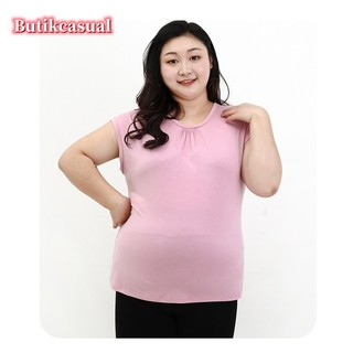 Áo thun nữ modal cotton trơn dáng rộng Áo sơ mi nữ không tay béo mm Áo thun tay ngắn Áo sơ mi trung niên Plus Size Áo thun thường ngày