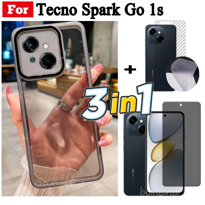 3 trong 1 Tecno Spark Go 1s Go 2025 2024 Vỏ điện thoại trong suốt bằng silicon mềm TPU có vỏ bảo vệ Camera + Kính cường lực riêng tư + Phim mặt sau