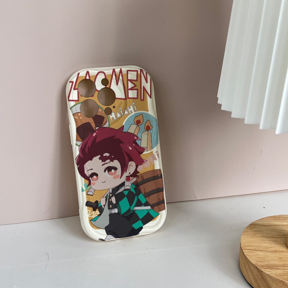 Ốp Lưng Cho Iphone 16 Pro MAX 11 12 13 14 15 Pro MAX 7 8 Plus 12 13 Mini XR Ốp Lưng Anime Dễ Thương Demon Slayer Kamado Nezuko Tanjirou Zenitsu Inosuke Hoạt Hình 3D Sóng Cong Cạnh