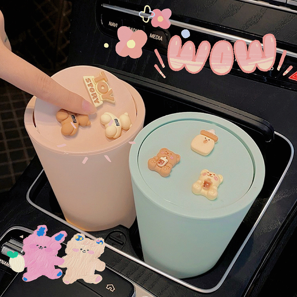 Thùng rác ô tô, Hộp đựng ô trong ô tô, Túi đựng rác đa chức năng hàng trước hoạt hình dễ thương, Xô đựng đồ ô tô