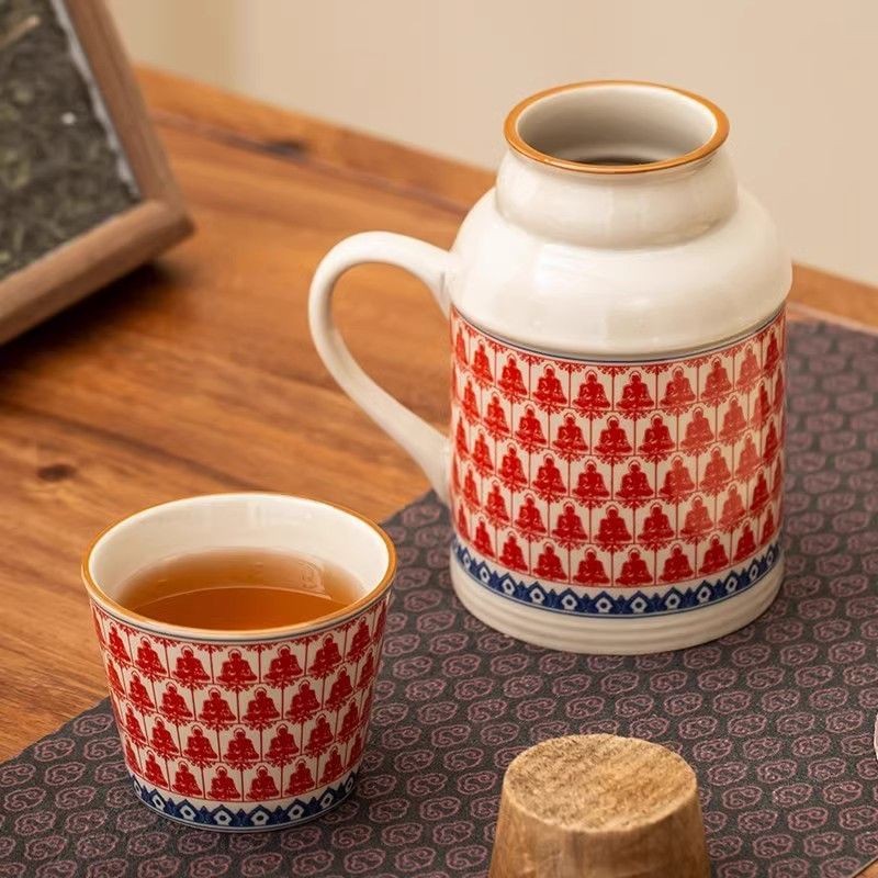 Phích đựng nước nhỏ bằng gốm sứ sáng tạo dung tích lớn kèm  cốc có nắp đậy