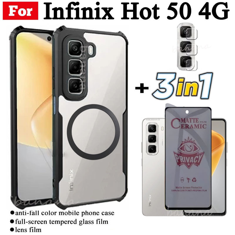 Ốp điện thoại chống sốc 3 trong 1 Infinix Hot 50 4G có nhãn dán sạc không dây từ tính cho Infinix Hot 50 5G 50i Bảo vệ toàn diện Kính cường lực bảo vệ màn hình và phim ống kính