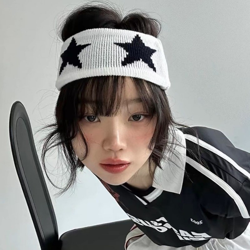 Dây buộc tóc viền rộng dệt kim ngôi sao 1 / 3Pc - Băng đô thể dục ngôi sao năm cánh Hip Hop - Vòng buộc tóc thể thao Cotton nguyên chất dành cho nam nữ - Ngọt ngào, thời trang INS, đàn hồi, thấm mồ hôi