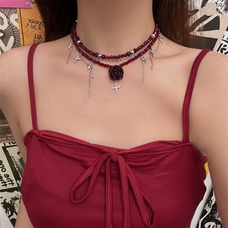 1 chiếc vòng cổ màu đỏ phong cách punk đậm, dây chuyền xương đòn, phụ kiện cô gái cay ngọt ngào và mát mẻ