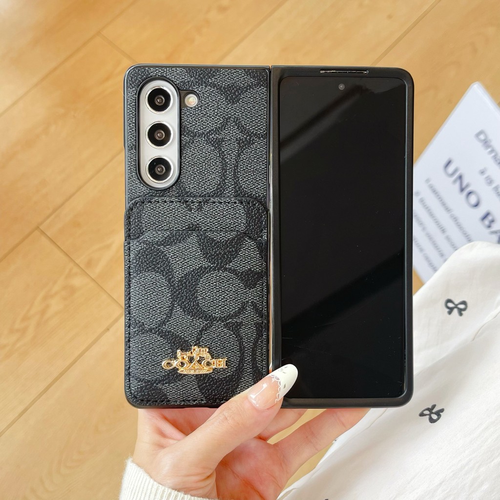 Ốp điện thoại gập sang trọng cao cấp cho Samsung Galaxy Z Fold 2 3 4 5 6 Vỏ độc đáo cổ điển cho Z Fold6 Với giá đỡ thẻ sang trọng Vỏ bảo vệ chống sốc