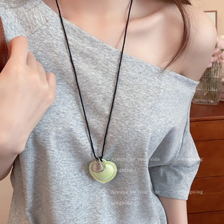 Vòng cổ mặt dây chuyền dây gai dầu hình trái tim bằng da, mùa hè ngọt ngào và tươi mát, dây chuyền xương đòn ins, cao cấp, đa năng và thanh lịch