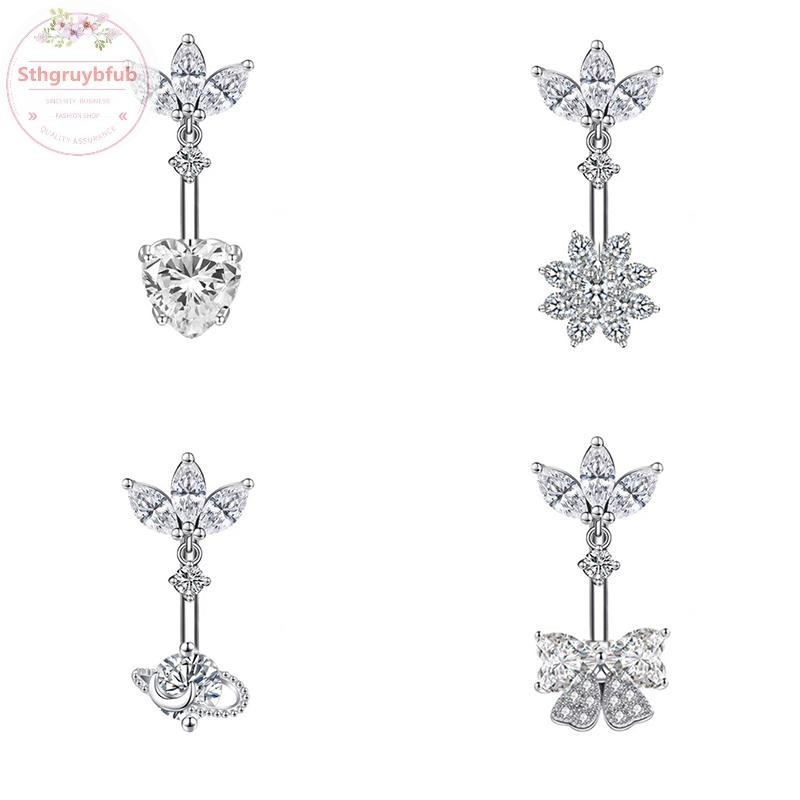 STHB Thời Trang Thép Không Gỉ Trái Tim Hoa Bụng Nút Nhẫn Cubic Zirconia Dễ Thương Rốn Nhẫn Dành Cho Nữ Cơ Thể Xuyên Trang Trí Trang Sức VN