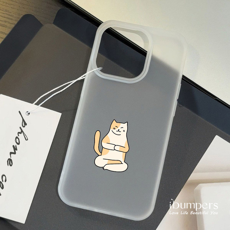 ibumpers Ốp Điện Thoại iPhone Dễ Thương Thiền Họa Tiết Mèo Ốp Lưng Trong Suốt Nhám Mờ Chống Bẩn Chống Sốc Cho IPhone 16 15 14 12 13 11 Pro Max IP 7 8 Plus X XS XR