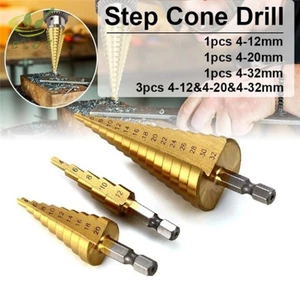 Bộ mũi khoan hình nón bước bằng thép HSS cỡ lớn Máy cắt lỗ 4-12 / 20 / 32mm VN