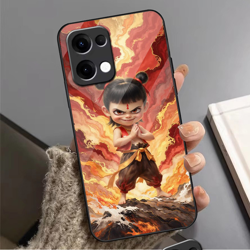 Ốp Điện Thoại Kính Ne Zha 03 Cho Oppo A54 A74 4G A79 5G A94 A3X Reno 11 12 13 11F 12F 13F 10 8 Cover