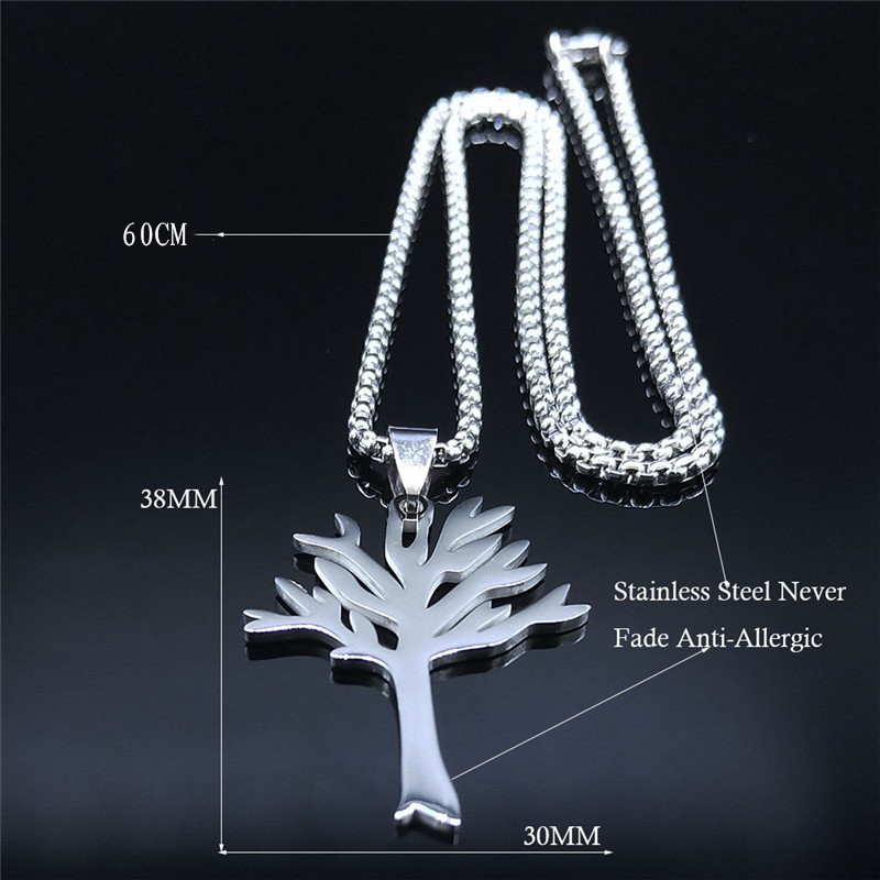 Vòng cổ cây cuộc sống tối giản bằng thép không gỉ Mặt dây chuyền phù hợp độc đáo dành cho nam nữ