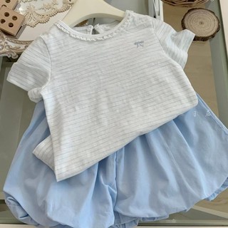 Áo thun ngắn tay cotton mới cho trẻ em mùa hè, áo sọc hoa dễ thương cho bé gái