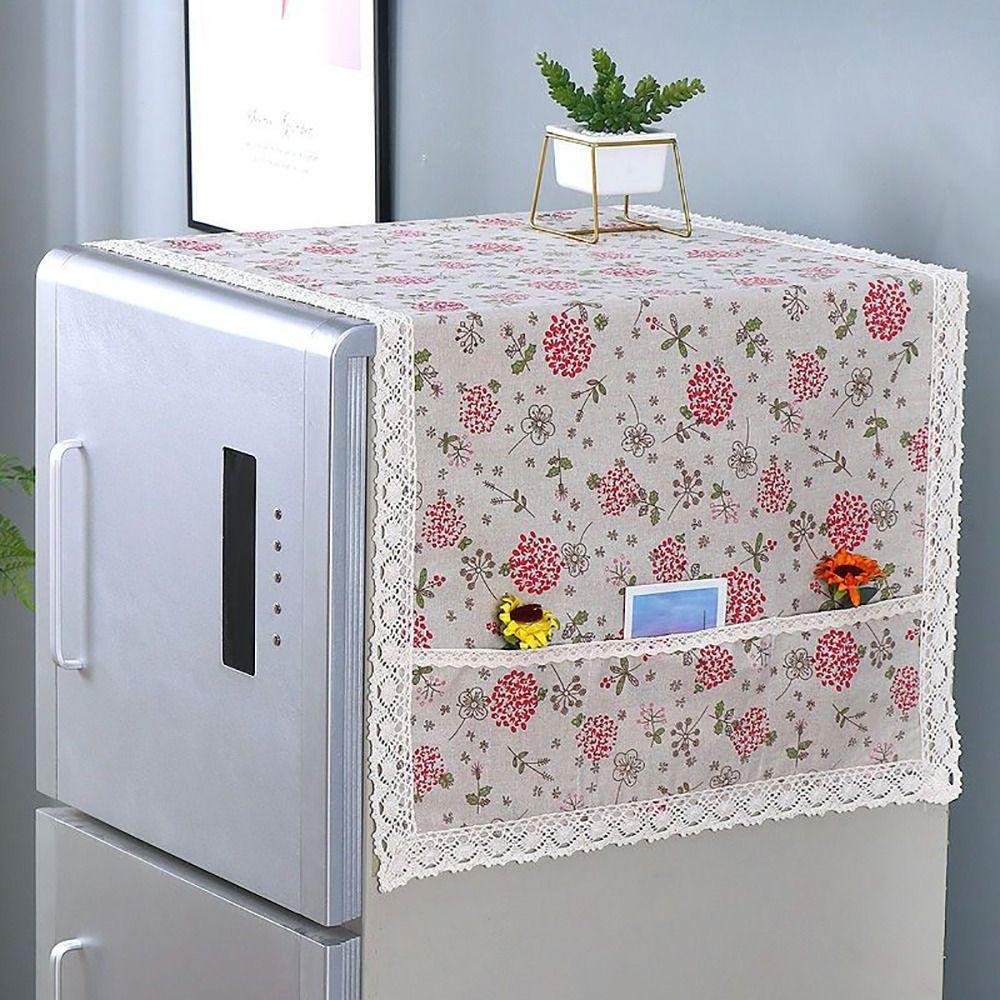 HAPPYNOOK 1 Tấm Che Bụi Tủ Lạnh, 55x120cm Có Túi Bảo Quản Vải Tủ Lạnh, Khăn Máy Giặt Vải Lanh Cotton Chống Bụi