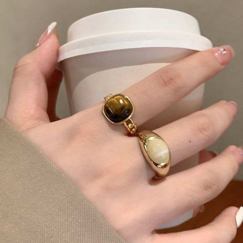 [Cửa hàng] Nhẫn đá mắt mèo màu sắc cho phụ nữ, nhẫn thời trang cá tính cho cặp đôi, nhẫn đa năng phong cách niche CXYA