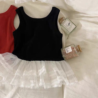 Áo vest phong cách Hàn Quốc mới cho bé gái mùa hè, áo không tay có viền ren, áo thun cơ bản ngọt ngào cho bé