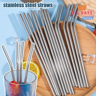 [3-5 Ngày Đến] 5-15 Chiếc Ống Hút Inox Cấp Thực Phẩm 304 - Ống Hút Uống Kim Loại Có Bàn Chải Vệ Sinh - Có Thể Tái Sử Dụng, Bạc Uốn Cong & Thẳng - Cho Gia Đình / Du Lịch