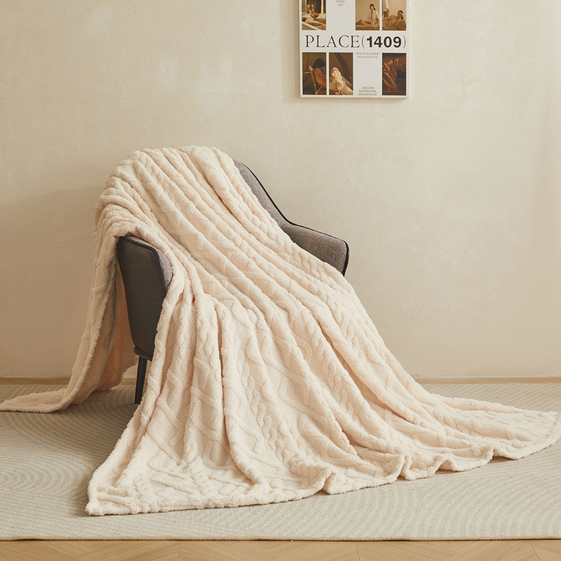 San Hô Lông Cừu Flannel Chăn Cho Giường Màu Trơn Xuân Đông Mềm Mại Ấm Áp Khăn Trải Giường Sofa Tafurong Sang Trọng Kẻ Sọc Chăn