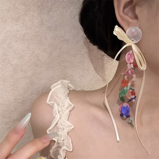 1 Đôi Nhiều Màu Sắc Pháp Vintage Vỏ Giả Pha Lê Ruy Băng Bông Tai Ren Bướm Nút Bông Tai Bông Tai Bông Tai
