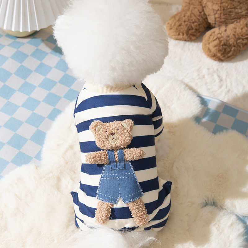 【Ready Stock】 Autumn and Winter Thin Cute Bear Striped Puppy Dog Four-Legged Home Wear Cat Home Air Conditioning Clothes Pet Clothes BcXO
