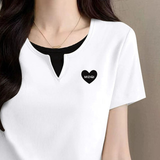 [MIZIQI] Áo thun ngắn tay hai mảnh Cotton nguyên chất cỡ lớn dành cho nữ, Áo thun ngắn tay in hình trái tim nguyên bản