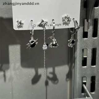 # yanddd # 6 CÁI BỘ Goth Punk Vintage Thẩm Mỹ Pha Lê Trái Tim Mặt Trăng Chữ Thập Ngôi Sao Mặt Dây Chuyền Bông Tai Dành Cho Nam Nữ Grunge Y2K Phụ Kiện Trang Sức.
