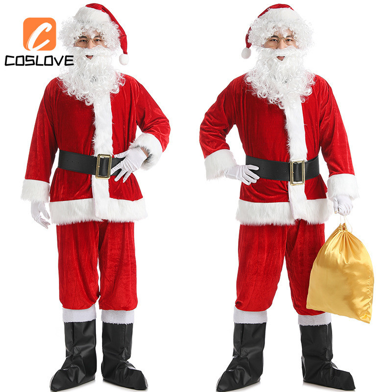 Giáng Sinh Ông Già Noel Màu Đỏ Sâu Trang Phục Cosplay Quần Áo Trọn Bộ Trang Phục Phù Hợp Với Người Lớn Cosplay Quần Áo Phục Hồi Hoàn Hảo
