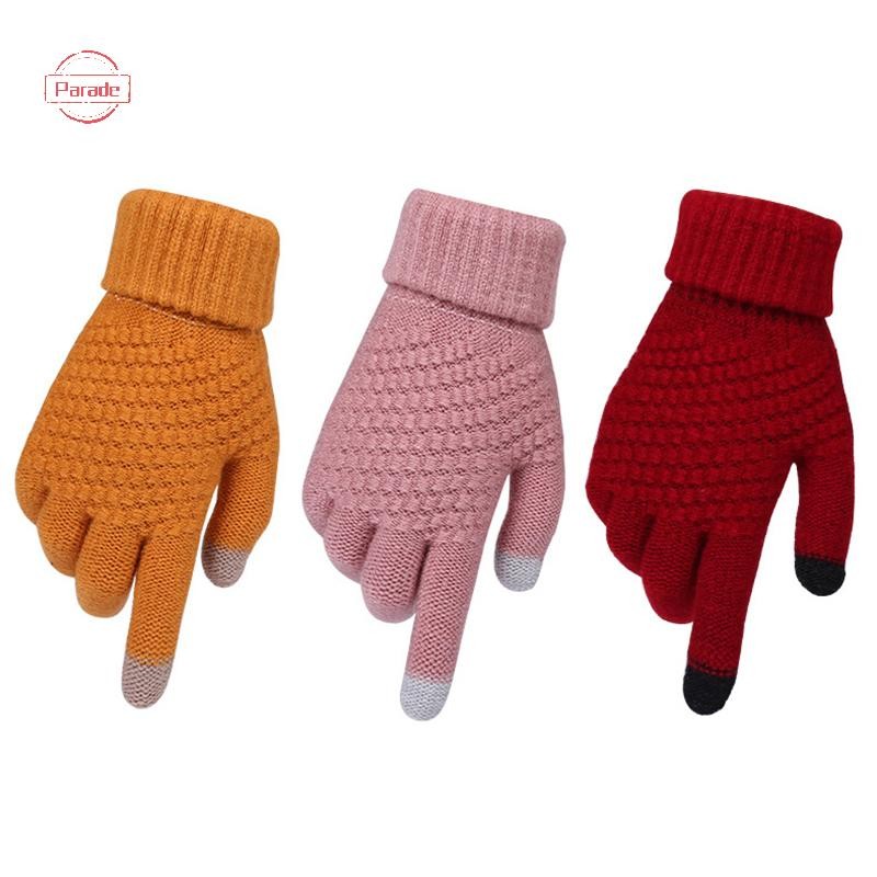 Parade Mùa Đông Găng Tay Màn Hình Cảm Ứng Nam Nữ Ấm Áp Co Giãn Đan Găng Tay Giả Len Full Ngón Tay Guantes Móc Luvas Găng Tay Làm Dày VN