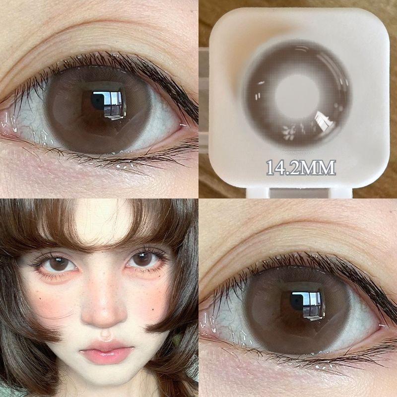 [0.00--6.00] Kính áp tròng Set 2 chiếc Ống kính áp tròng màu xám 14,5mm một năm 0,00---6,00 độ 019