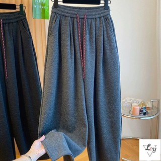 Quần ống rộng tôn dáng cho nữ, dáng quả lê, cỡ lớn, lót lông cừu và dày dặn, quần dài dệt kim thẳng, rộng rãi và giúp thon gọn, đa năng cho mùa thu đông, quần thể thao và thường ng