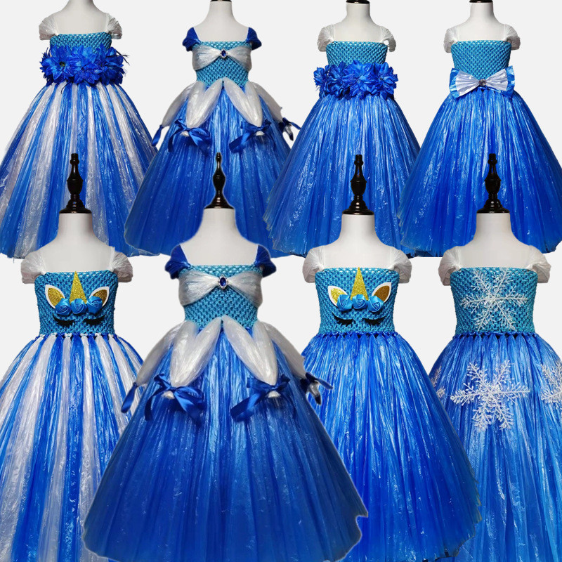 Trẻ Em Frozen Sophia Bạch Tuyết Bảo Vệ Môi Trường Trang Phục Thời Trang Thể Hiện Handmade Tự Làm Quần Áo Tập Đi Cha Mẹ-Con 12.11