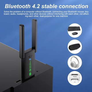 Bộ chuyển đổi Bluetooth WiFi 1300Mbps USB 3.0 Tín hiệu nâng cao 2.4G 5GHz Ăng-ten Wi-Fi Băng tần kép 802.11ac Bộ thu thẻ mạng máy tính không dây Mini