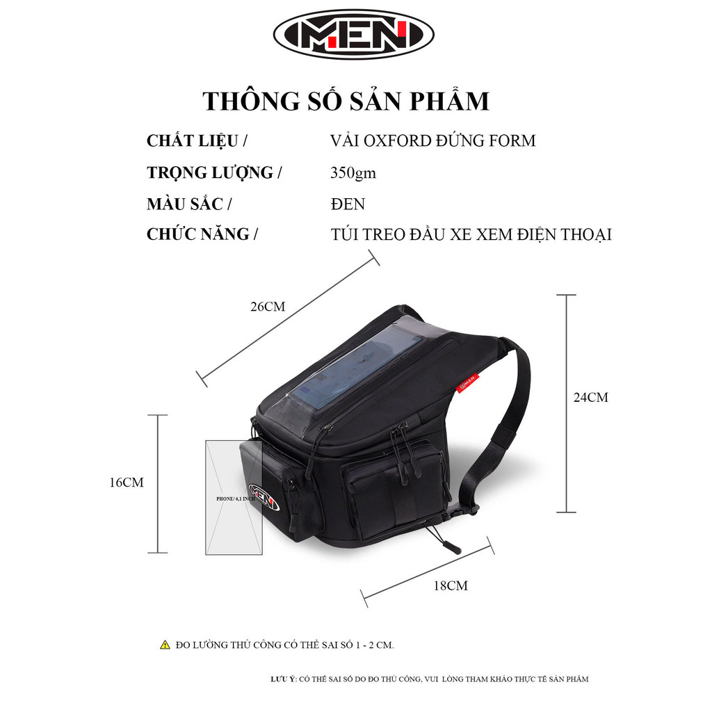Túi treo đầu xe máy đường phố vải PVC cao cấp Men K3-K5 nhiều ngăn chứa đồ tiện dụng [CÓ SẴN]