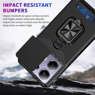 Dành Cho Xiaomi POCO M6 Pro 4G Ốp Lưng Có Trượt Camera Bao Đựng Thẻ Vòng Chân Đế Chịu Lực Bảo Vệ Mỏng Vỏ
