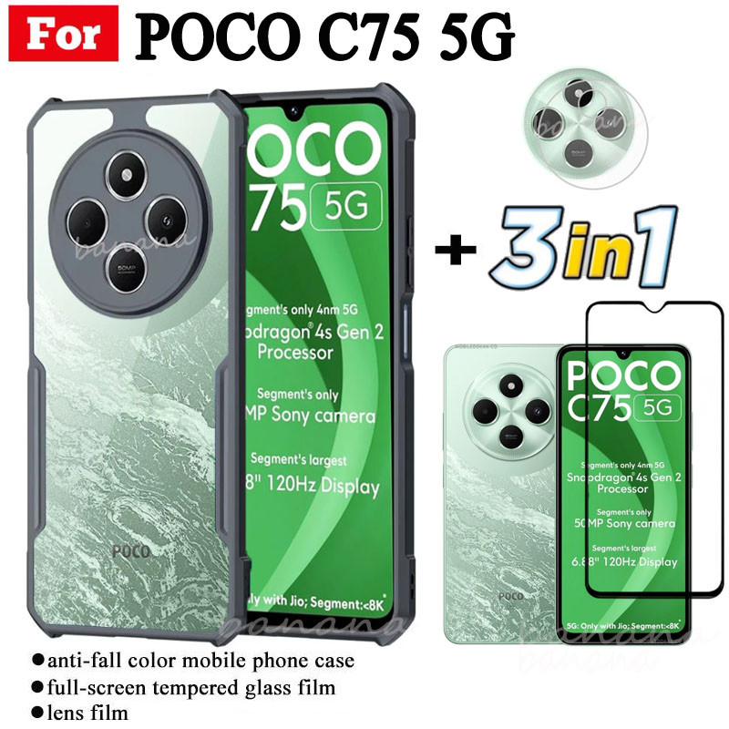 Ốp điện thoại di động chống rơi 3 TRONG 1 Poco C75 5G cho Poco C75 C 75 Phim kính cường lực + Phim ống kính