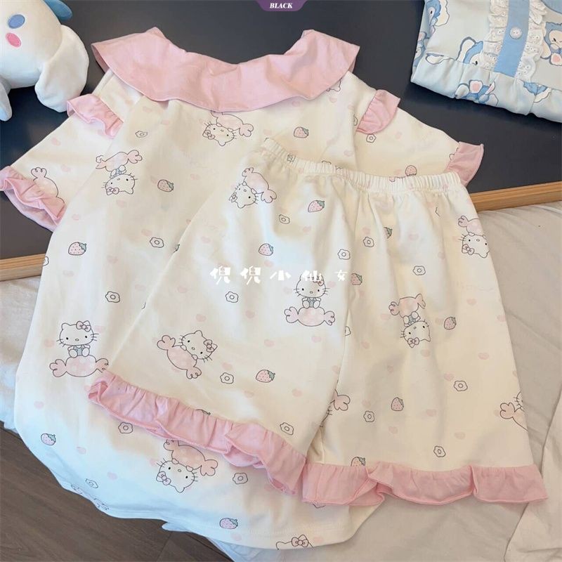 Bộ Đồ Ngủ Hello Kitty Dễ Thương Nữ Mùa Hè Mới Ins Nhật Bản Hoạt Hình Tay Ngắn Mặc Ở Nhà [BL]