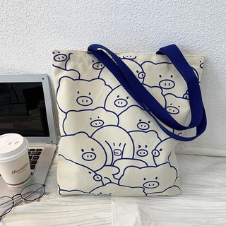 Túi Bé Heo (35x37cm) - Túi Đi Đựng Hộp Cơm, Túi Đi Học, Túi Tote Vải Canvas, Túi Tote Hoạt Hình