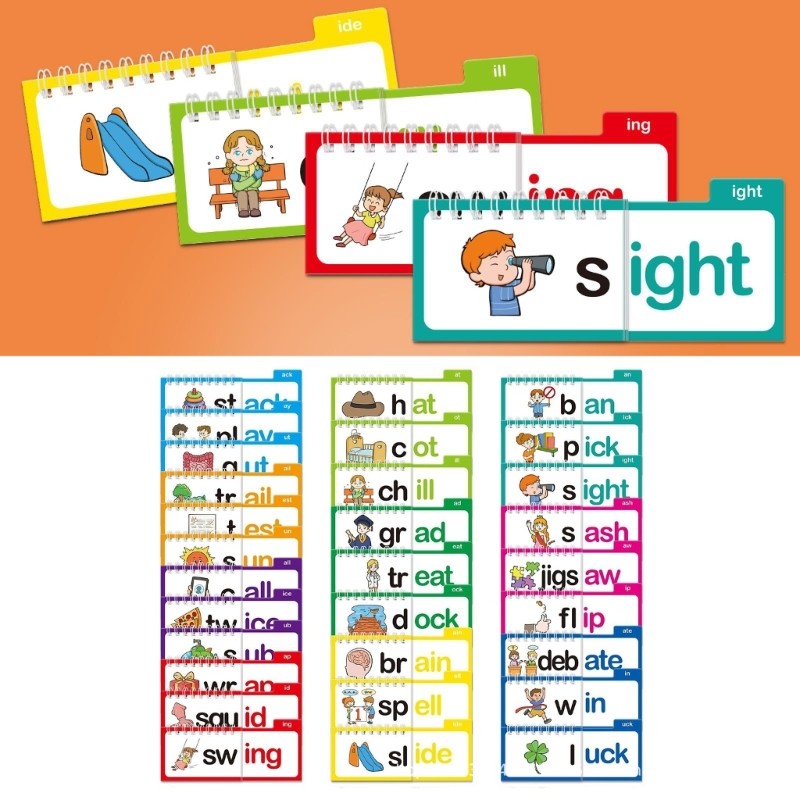 MIS Word Family Flip Books Phonics Flash Cards Đọc và Rhyme Flip Books để phát triển đọc sách mầm non