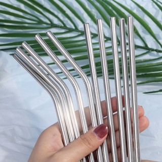 [3-5 Ngày Đến] 5-15 Chiếc Ống Hút Inox Cấp Thực Phẩm 304 - Ống Hút Uống Kim Loại Có Bàn Chải Vệ Sinh - Có Thể Tái Sử Dụng, Bạc Uốn Cong & Thẳng - Cho Gia Đình / Du Lịch