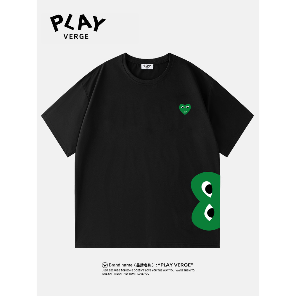 PLAY VERGE Trái Tim Tình Yêu Áo Thun Ngắn Tay Nam 2025 Cặp Đôi Mặc Đường Phố Mỹ Rời Cotton Nguyên Chất Nửa Tay