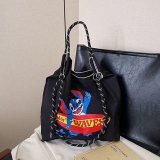 Phong Cách Mới Stitch Thân Thiện Với Môi Trường Túi Mua Sắm Hoạt Hình Hàng Hóa Thêu Nylon Vải Đeo Vai Túi