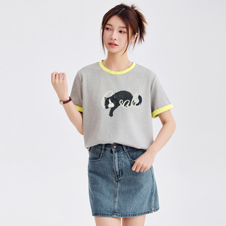[MIZIQI] Áo thun cổ tròn in hình chính hãng dành cho nữ Áo thun ngắn tay màu tương phản