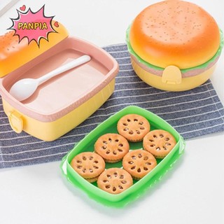 Pnpia Hamburger Hình Hộp Cơm Trưa Hai Lớp Dễ Thương Burger Bento Hộp Đựng Thực Phẩm Bộ Boutique